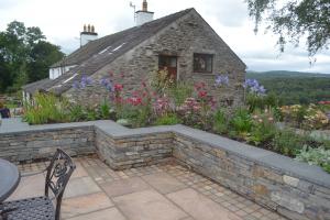 Courtyard garden and planting with Amalanchier lamarckii and perennials