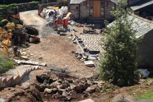 Landscaping work Kirkby Lonsdale driveway using reclaimed sets