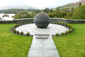 A stone globe sculpture standing a meter high is the amazing centerpiece in the 