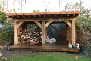 A view of the almost complete oak frame timber shed